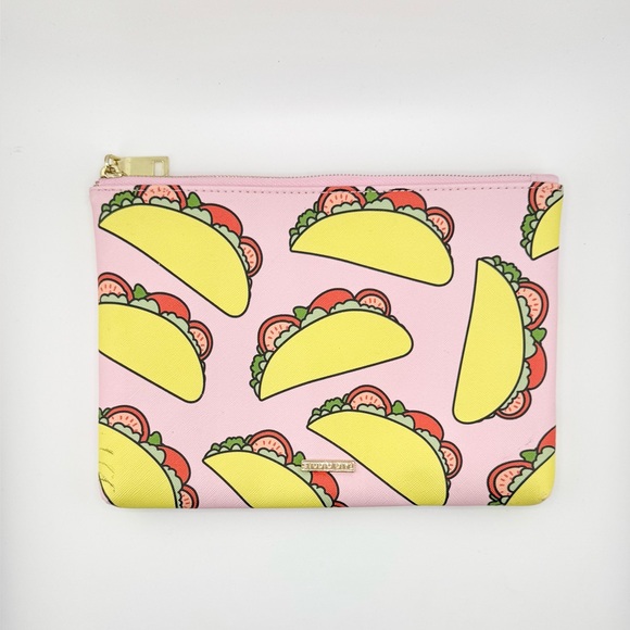 Studio DIY! Handbags - Studio DIY Taco Print Cosmetic Bag Pouch or Clutch with Gold Hardware Pink